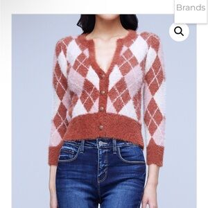 L'AGENCE Rust and White Argyle Cardigan
